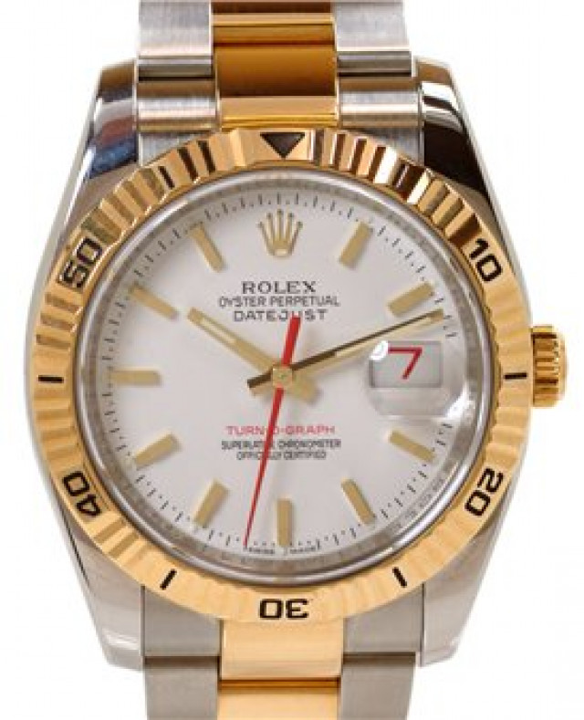 Rolex 116263 Yellow Gold & Steel on Oyster, Fluted Bezel White with Gold Index